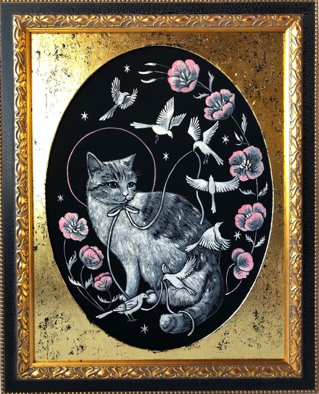 またね」F6サイズ 額付 アート作品 アクリル画 原画 猫 徳島洋子作品