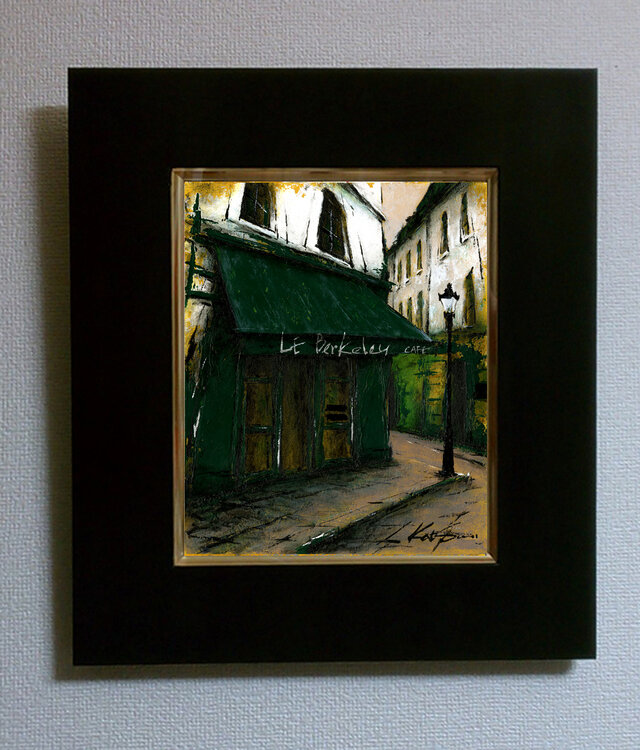 風景画 絵画 パリ 「街角の緑のひさしのカフェ」 | iichi 日々の暮らし