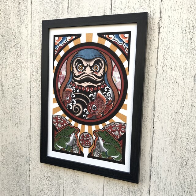 尾九 画 刺青青達磨 金魚 A4サイズ フレーム付き | iichi 日々の暮らし