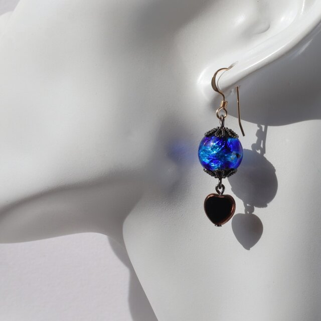 ピアス ほたる玉 ハート 14KGF とんぼ玉 チェコ 光る 沖縄 お土産 琉球