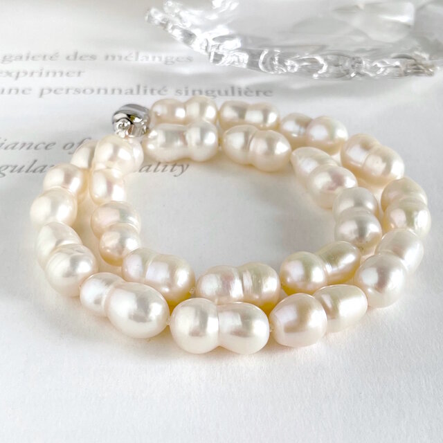 淡水パール 大粒ツインパール 双子パールのチョーカーネックレス