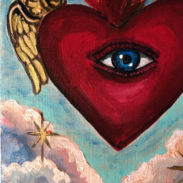 6枚の羽をもつ燃えるハート」F0サイズ アート作品 原画 徳島洋子作品