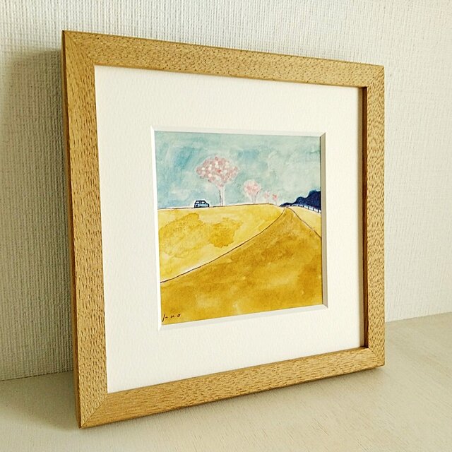 花曇り」原画 ※木製額縁入り（18㎝角）一点物 水彩 イラスト