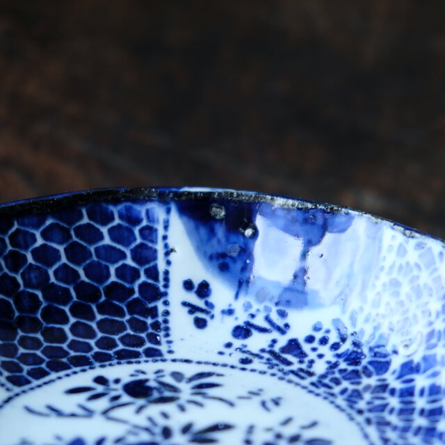花と蝶々◇ベロ藍で素敵。伊万里 花蝶文印判膾皿 骨董・antiques 丁寧
