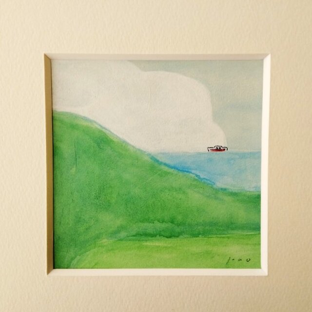 眺めのよい場所」原画 ※木製額縁入り（18㎝角）一点物 水彩 イラスト