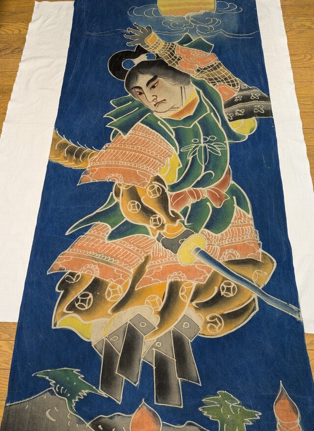 古布リメイク のぼり旗（柿渋染）の2wayジャンバースカート やばた