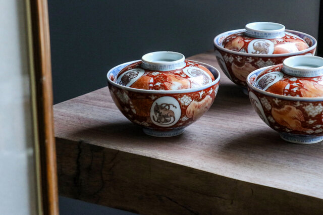 古伊万里 染錦小槌鼠文蓋茶碗 明治時代 E680B | iichi 日々の暮らしを