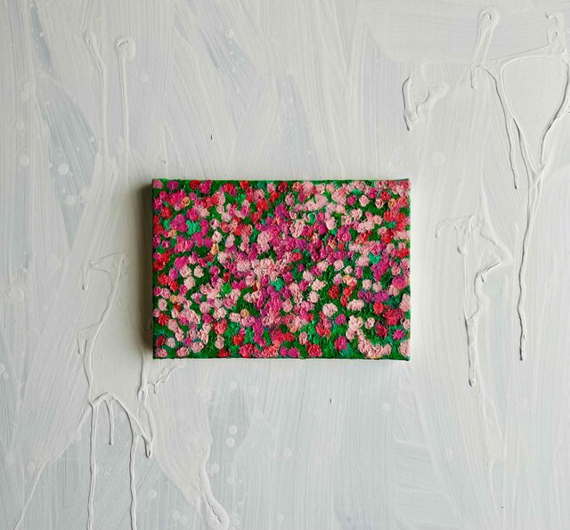 16×23㎝「ピンクの花畑」油彩・原画・サムホールサイズ | iichi 日々の