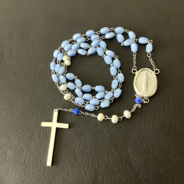 フランス奇跡のメダイ] ロザリオnecklace - vintageガラス*SV 1点限り