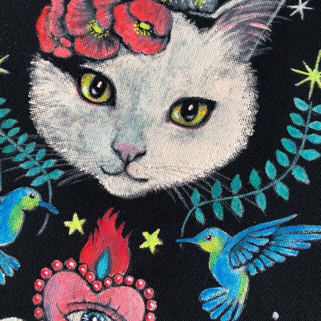 真実の白猫」額付 アート作品 原画 徳島洋子作品 アクリル画 猫