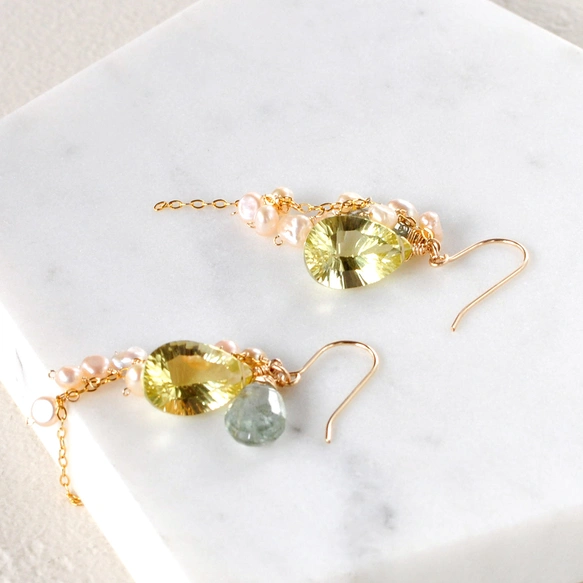 Kaya◇希少ローマングラスピアス✧マルチカラーサファイア/レモン