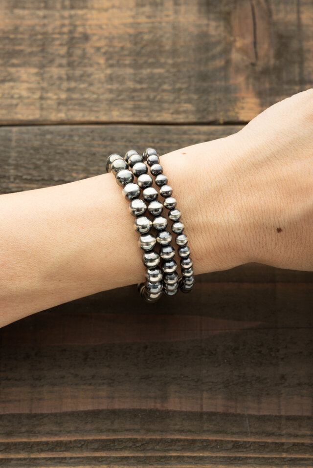 ナバホパール ブレスレット シルバー925 燻し銀 ペアブレスレット