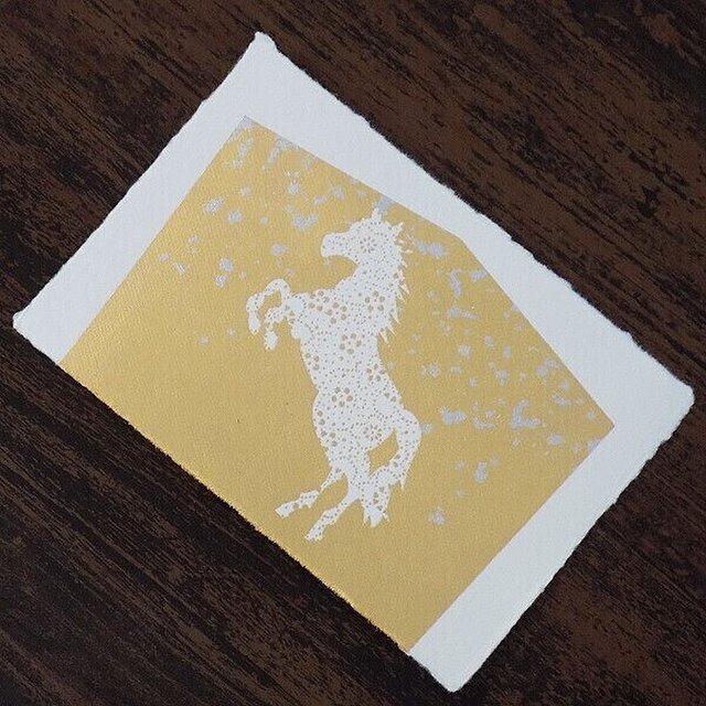 和紙製 純金箔押し ポストカード 干支「午」 2026年 お正月 縁起物