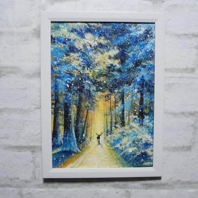 油絵【雪景色の中で雪に立つ鹿】 | iichi 日々の暮らしを心地よくする