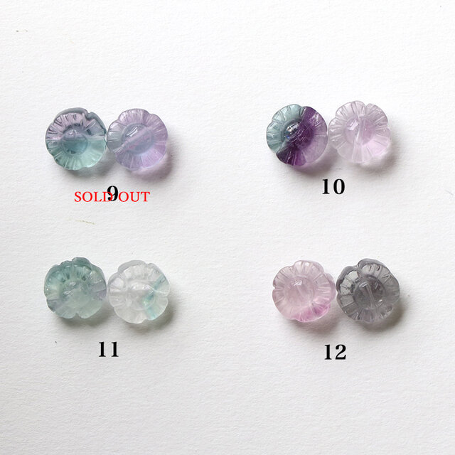 14Kgf 選べる 天然石フローライト 花ピアス/イヤリング --Flower drops