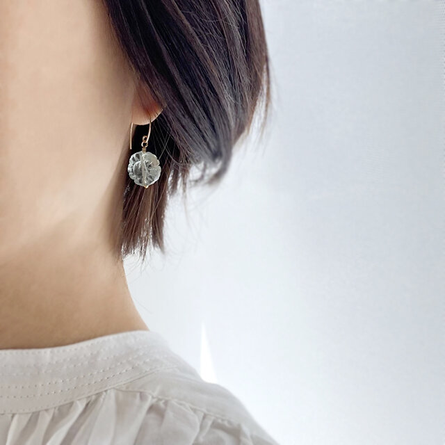 14Kgf 選べる 天然石フローライト 花ピアス/イヤリング --Flower drops