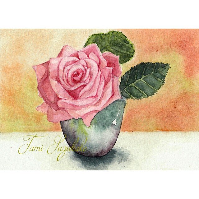 水彩画・原画「薔薇の花一輪」 | iichi 日々の暮らしを心地よくする
