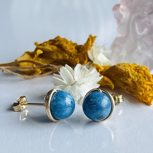 ブルーオパール 1粒ピアス 14kgf ブルー 10月 誕生石 | iichi 日々の