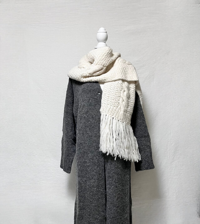 アルパカ混 ロングマフラー ホワイト | iichi 日々の暮らしを心地よく