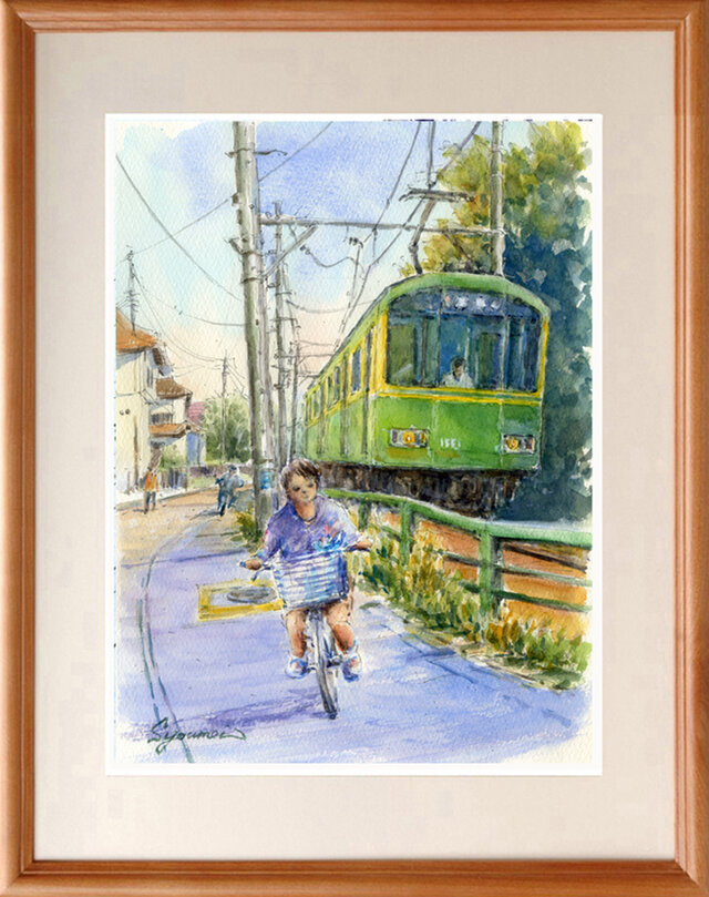 水彩画原画 江ノ電が来た ＃568 | iichi 日々の暮らしを心地よくする