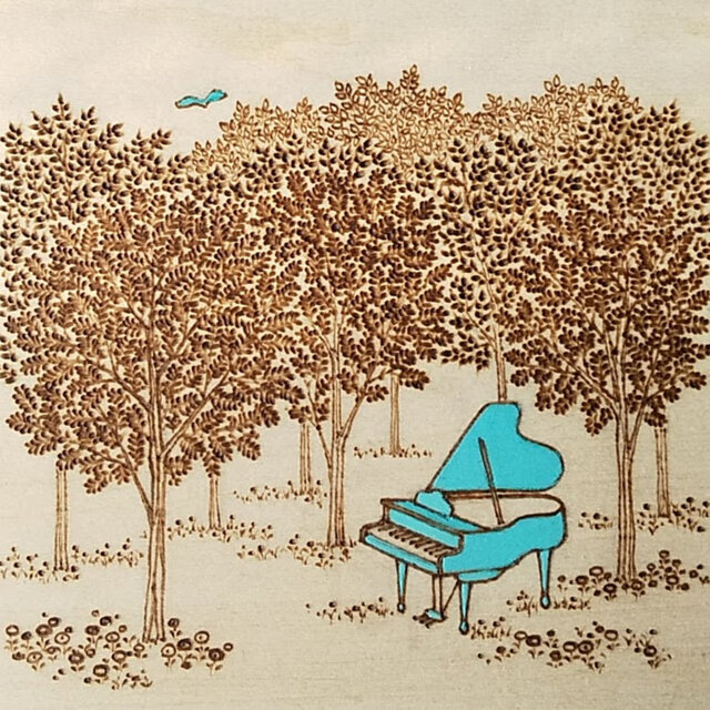 青い鳥のカノン」10×10cm 〈ウッドバーニングアートフレーム〉 | iichi