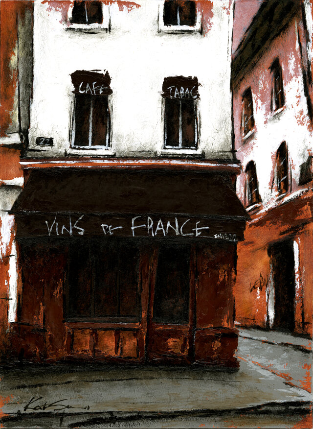 風景画 パリ 油絵「街角のカフェ」 | iichi 日々の暮らしを心地よく