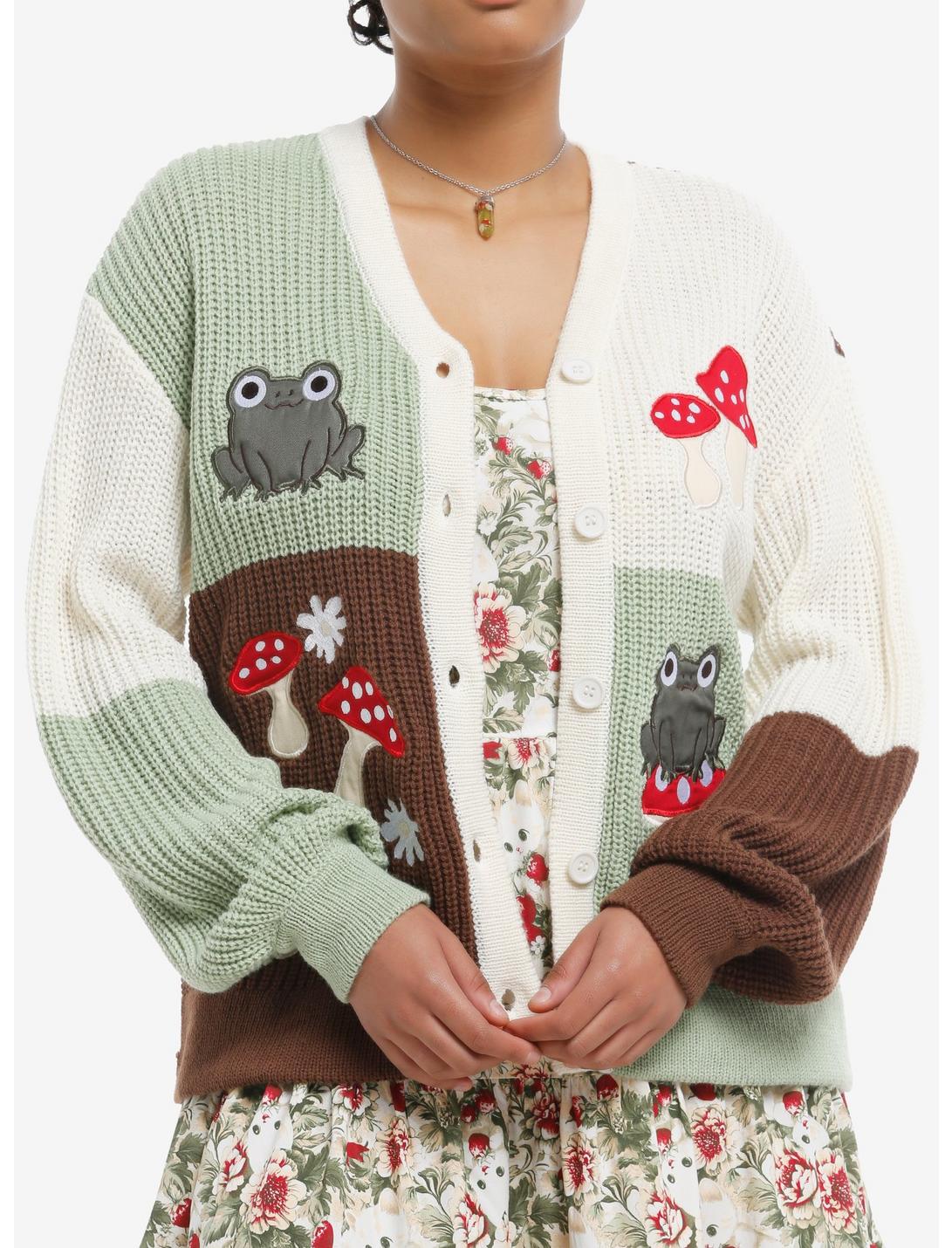 Thorn & Fable Frogs & Mushrooms Color-Block Girls Cardigan | Hot Topic