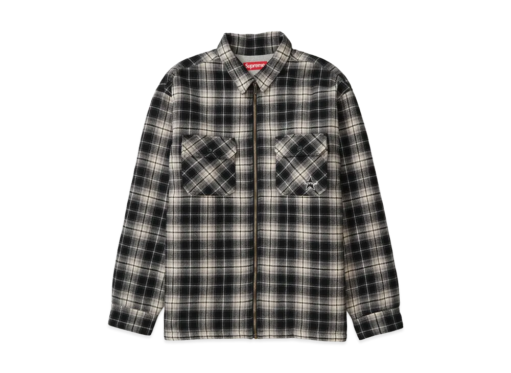Supreme Thermal Lined Zip Up Flannel Shirt 