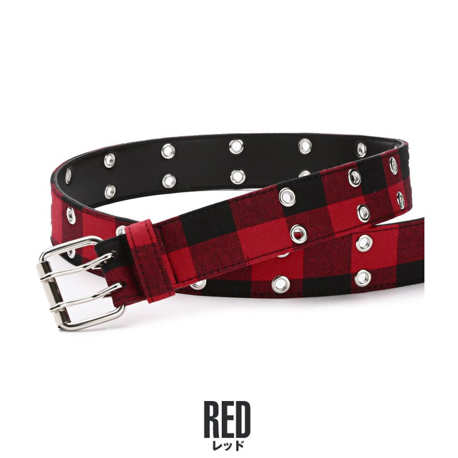 ベルト メンズ【ブロックチェックデザインダブルピンベルト】チェック