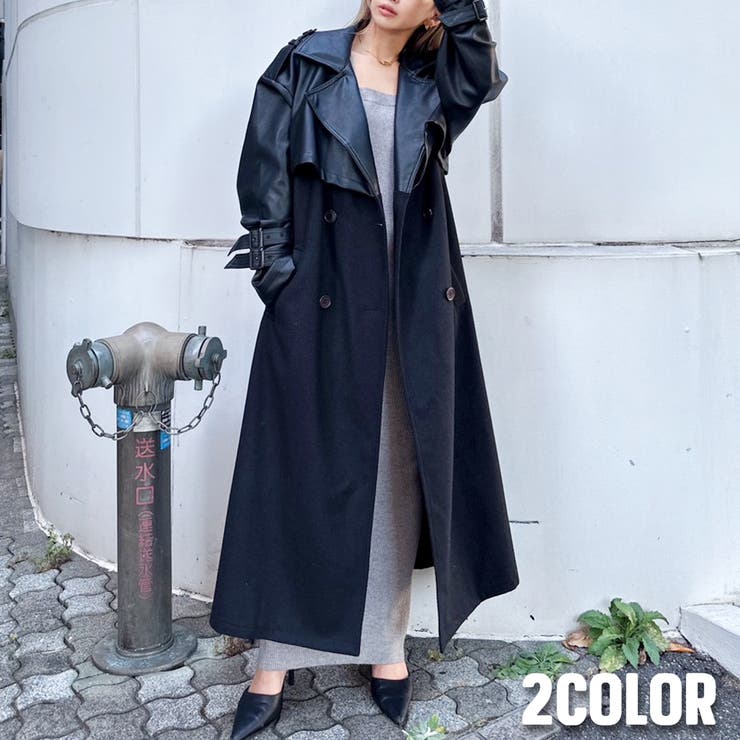 フェイクレザーレイヤードトレンチコート[品番：MKSW0053127]｜GYDA