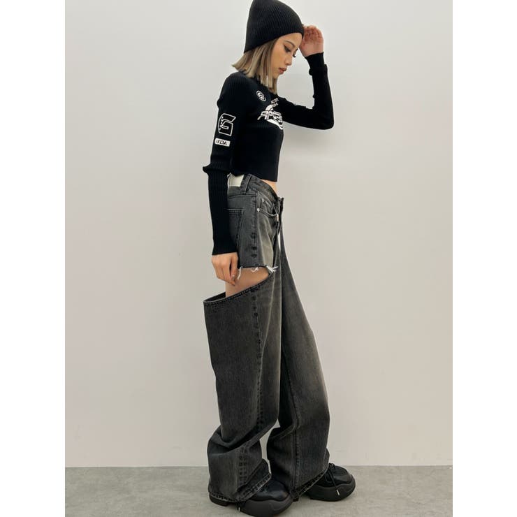 ハイウエストレイヤードデザイン2WAYデニムパンツ[品番：MKSW0059085