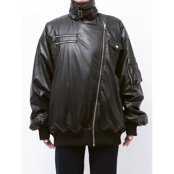 フェイクレザーライダースMA-1ジャケット[品番：MKSW0067113]｜jouetie