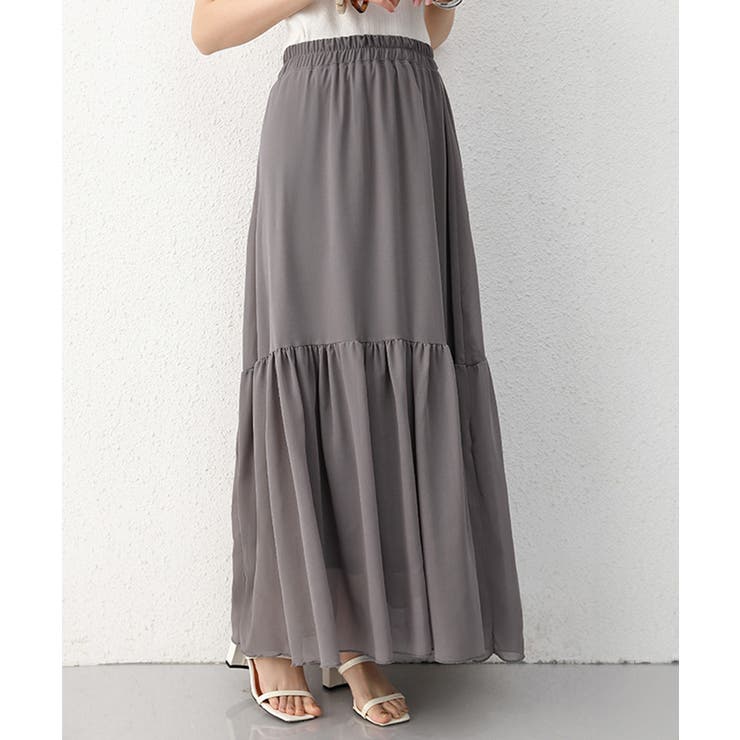 ロングスカート シフォン 裏地付き 春夏[品番：II000012830