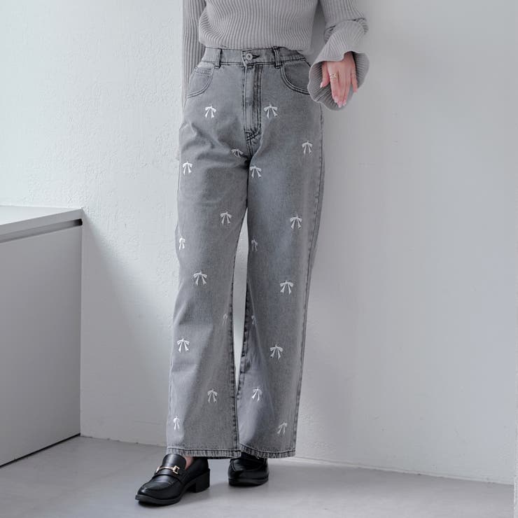 リボン刺繍デニムパンツ[品番：OLOW0014206]｜RMAF NICE CLAUP / OLIVE