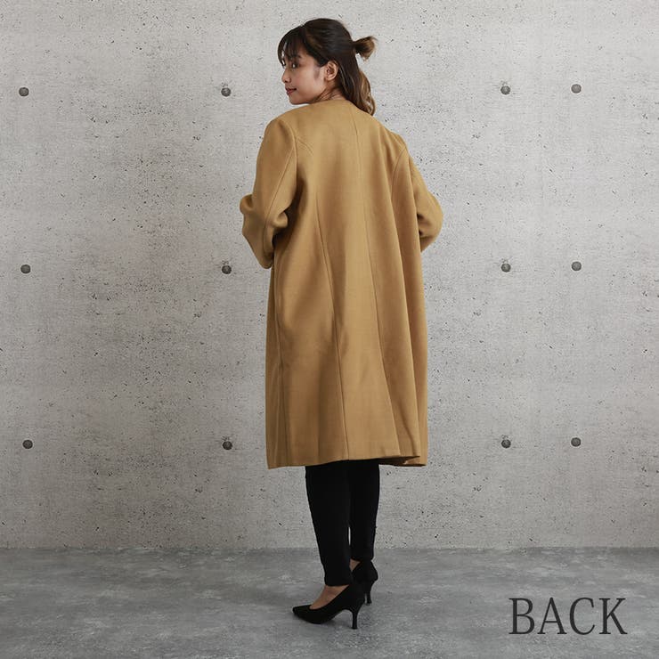 フード取り外し可 2way ノーカラーコート[品番：XL000001654]｜SLENDER