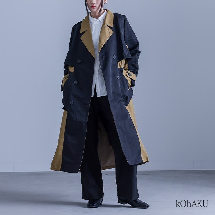 kOhAKU異素材ドッキング配色トレンチコート[品番：MITW0016556