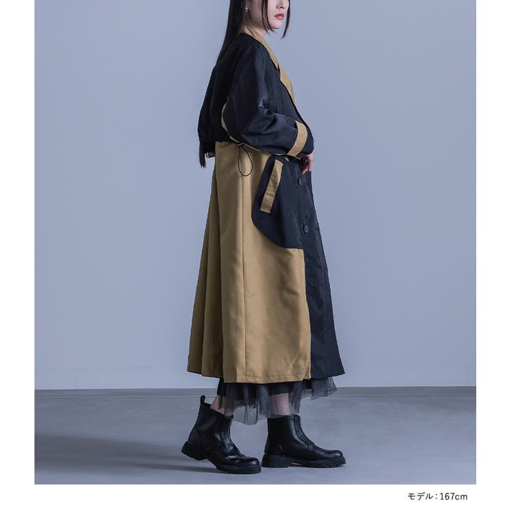 kOhAKU異素材ドッキング配色トレンチコート[品番：MITW0016556