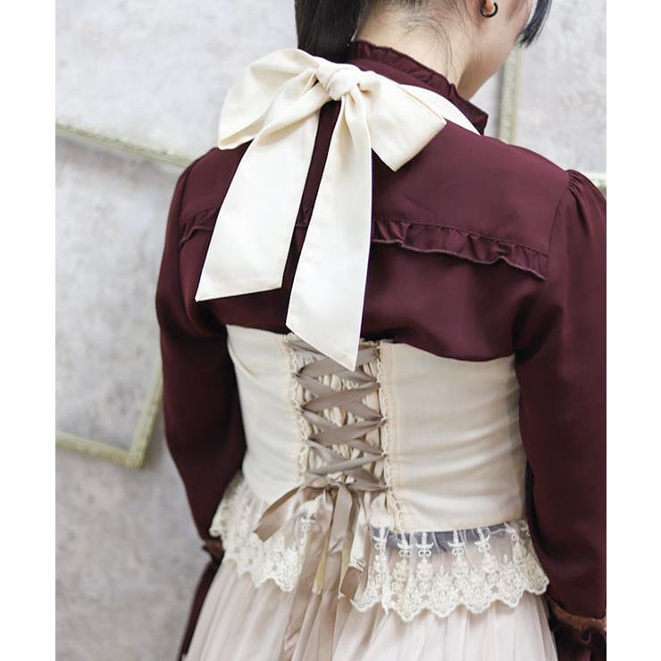 00s 希少 axes femme 総レースビスチェ風パフフリルブラウス 姫カジ