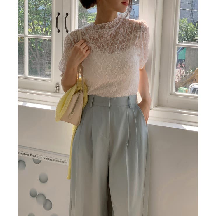 シースルーレースフリル半袖ブラウス[品番：FROW0001598]｜by muni:r