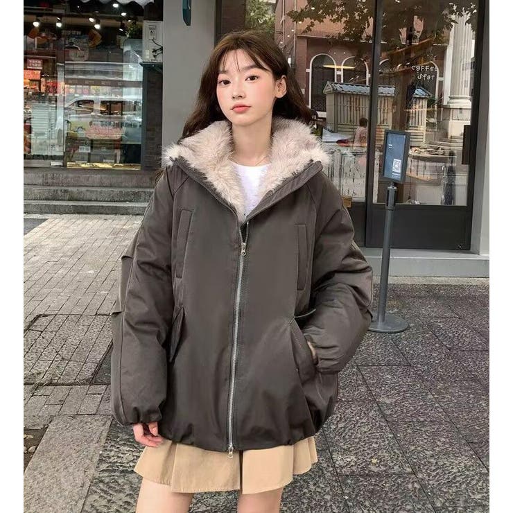 ファーライニングダウンジャケット フード付き[品番：UZ000011771