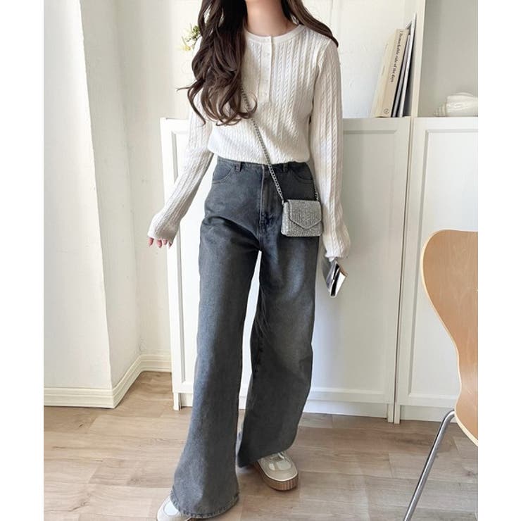 もっちり柔らかな風合い。ミニケーブル編みヘンリーネックニット（長袖