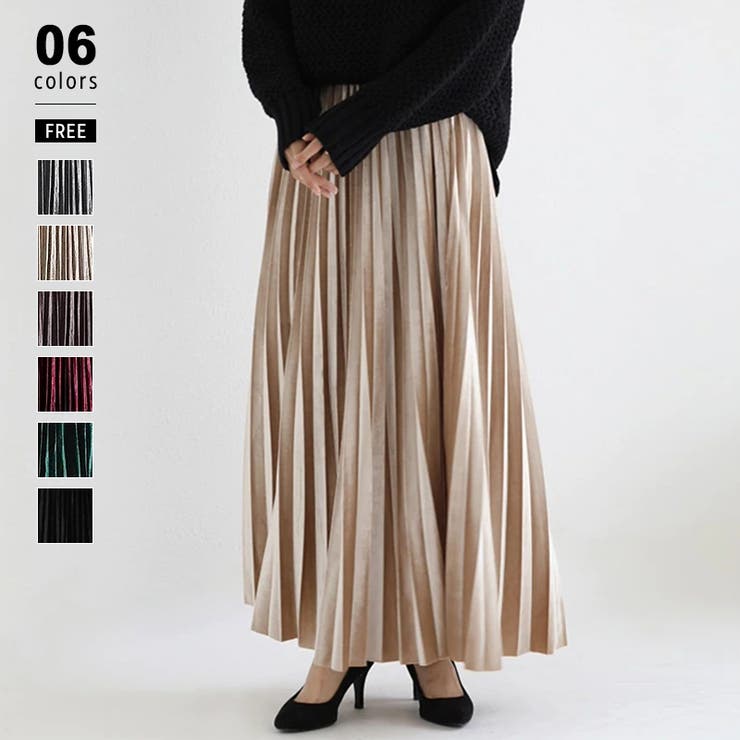 ベロアスカート プリーツスカート ロングスカート[品番：COCW0000094