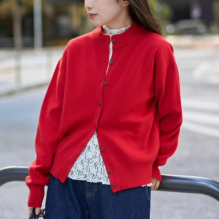 モチモチモックネック ウォッシャブルニットカーディガン[品番