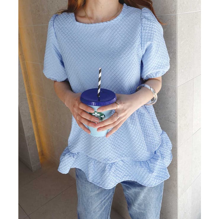 エンボスパフスリーブチュニックブラウス[品番：TRIW0003445]｜CORNERS