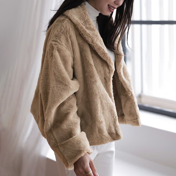 フェイクラビットファーショートコート【韓国ファッション】[品番