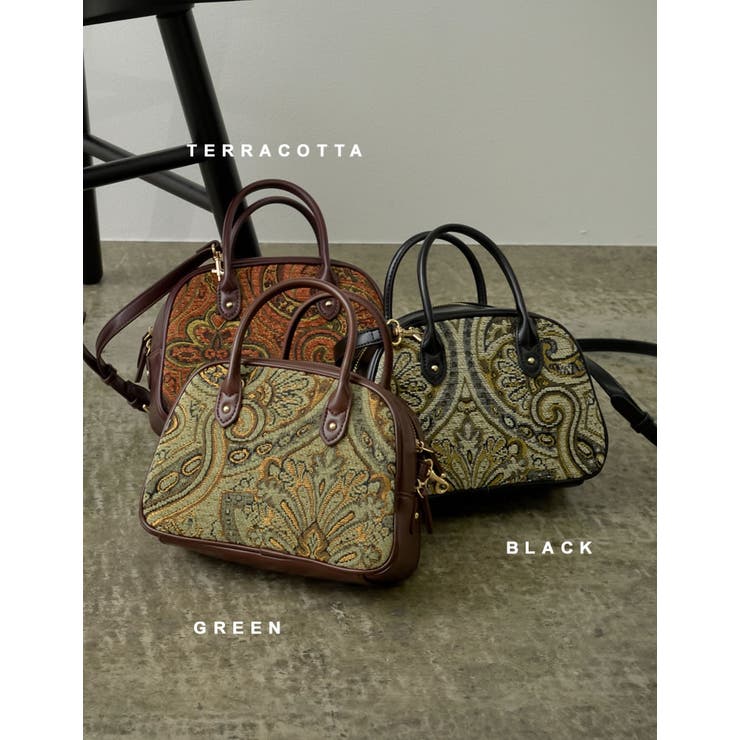 繊細なジャガード織りがトレンドライクな1点 ジャガードボストンバッグ