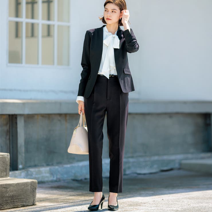 2点セット】洗えるノーカラージャケットパンツスーツセットアップ