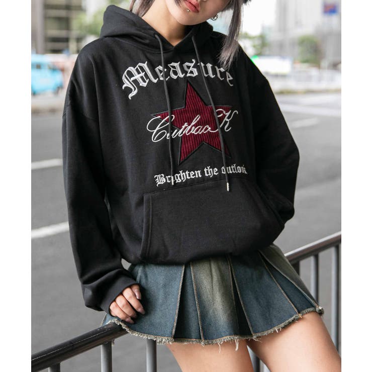 スター×刺繍ロゴ》裏起毛スウェットパーカー 秋冬◎[品番：GORW0010643