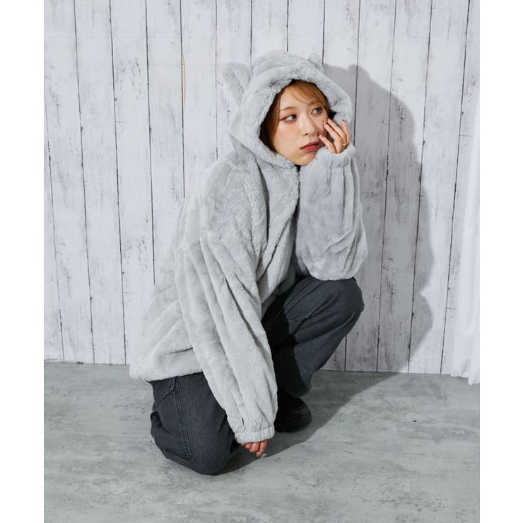 アニマル耳付きフード》レディース フェイクファー ブルゾン[品番