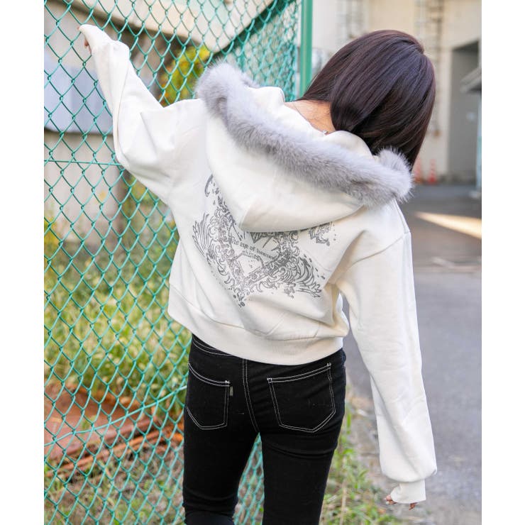 クロスチャーム×グリッターロゴ》レディース 裏起毛 ジップパーカー